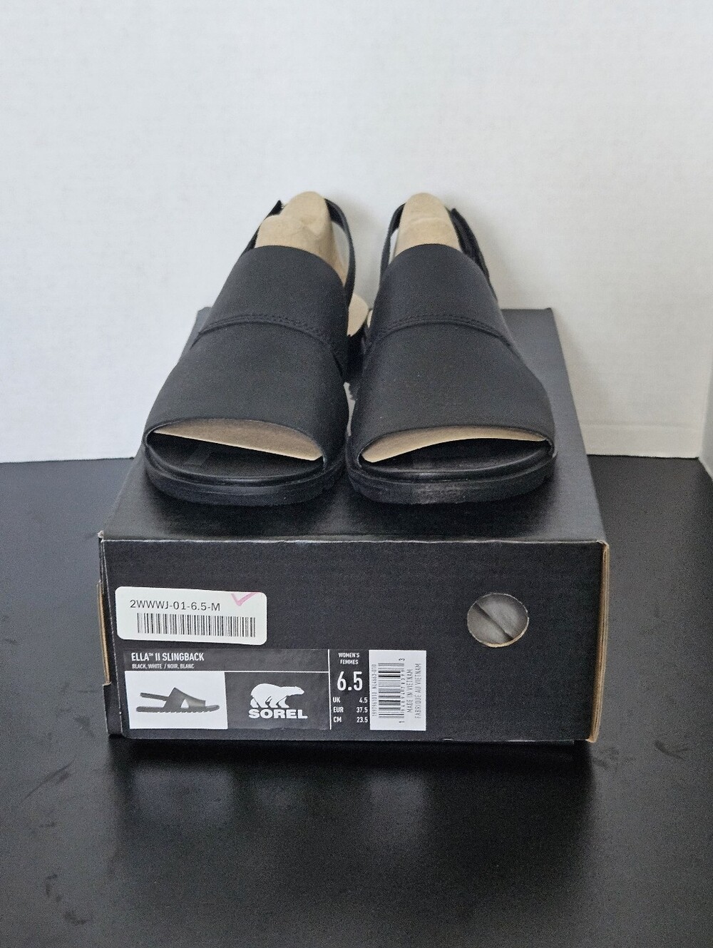 Sorel Ella II Slingback Sandals Women’s 6.5 Black Casual Comfort Shoes
